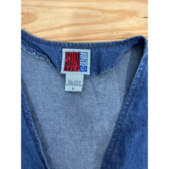 Vintage Vest Large 80s Sun Belt Safari Denim Jean Embroidered | Made In USA - Picture 8 of 10